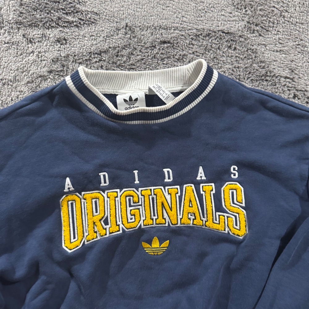 Adidas Originals Sweatshirt Navy Blue Yellow Embroidered Crewneck Mens XS - Picture 2 of 7